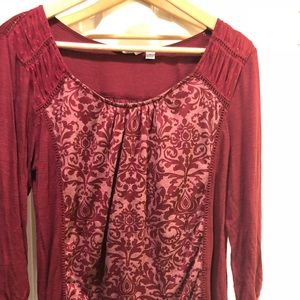 Indigo burgundy blouse with brocade pattern